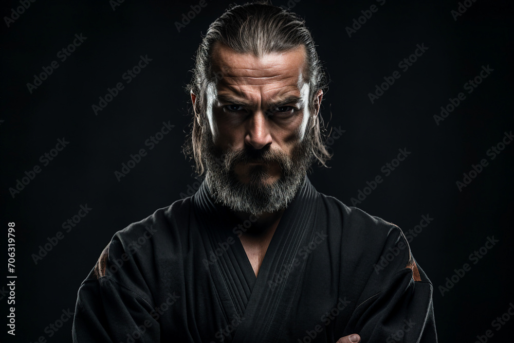 Generative AI picture of experienced karate fighter club martial arts traditional clothes training Generative AI picture of experienced karate fighter club martial arts traditional clothes training