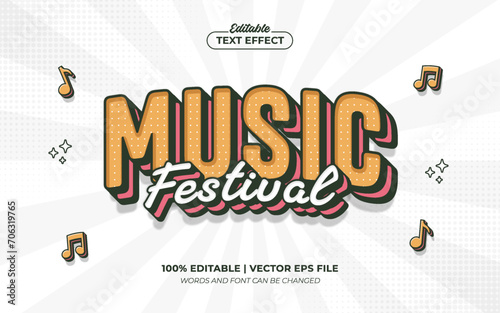 Music Festival 3d Cartoon Vintage Retro Editable Text Effect Template Style Premium Vector
