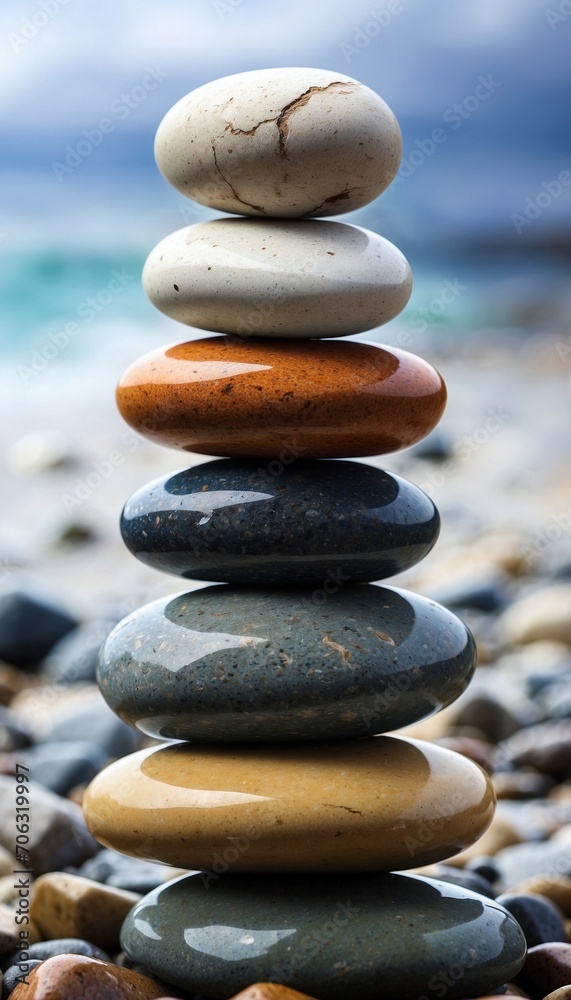 Stones balanced on the beach. zen, meditation, sea Stones balanced on the beach. zen, meditation, sea