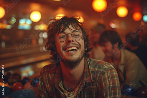 Smiling man drinking alcochol in cafe