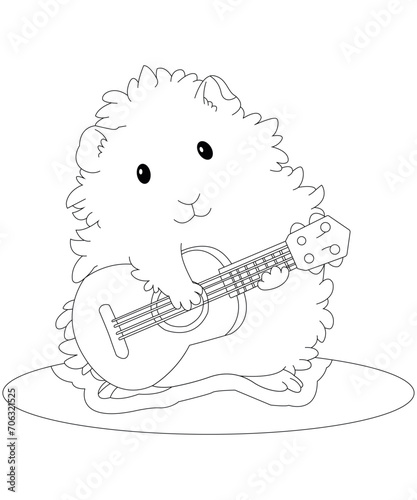 Hamster playing a ukulele coloring page