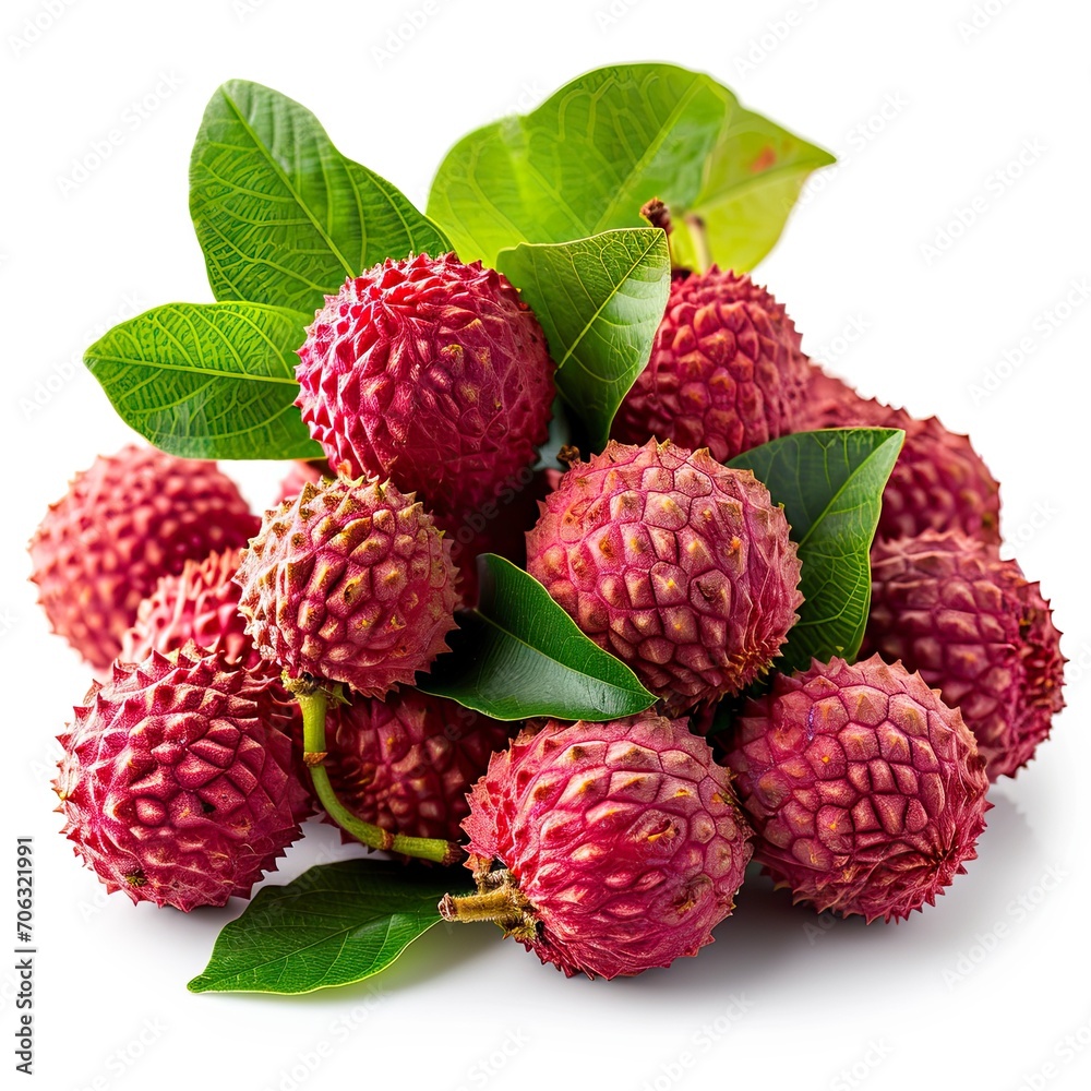 Fresh Lychees On White Background, White Background, Illustrations Images Fresh Lychees On White Background, White Background, Illustrations Images