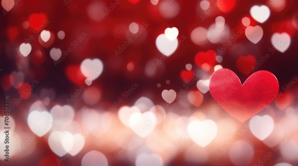 blurred background with heart shaped bokeh for valentine's day. Blank background for presentation and montage