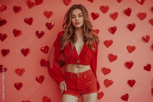 beautiful woman dressed in valentine style outfit