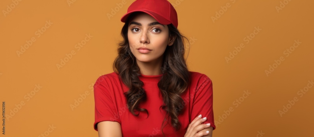 Doubtful young Hispanic woman wearing cute cap, cross arms, disapprove. Doubtful young Hispanic woman wearing cute cap, cross arms, disapprove.