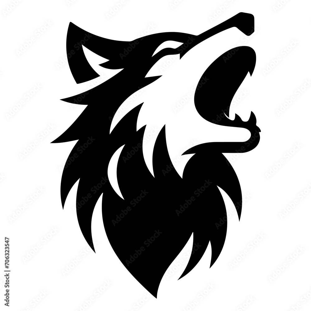 Fototapeta premium minimal angry wolf howling face logo background mountain logo vector silhouette