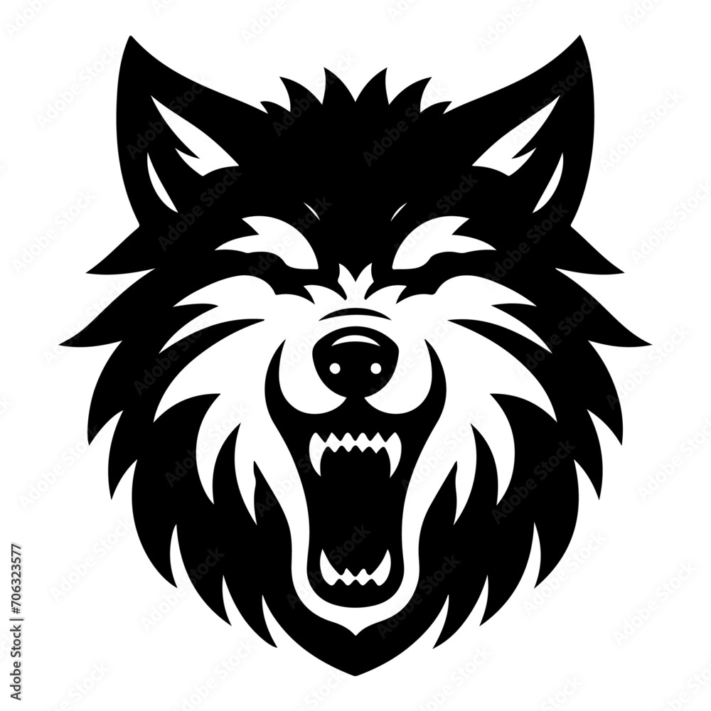 Fototapeta premium minimal angry wolf howling face logo background mountain logo vector silhouette