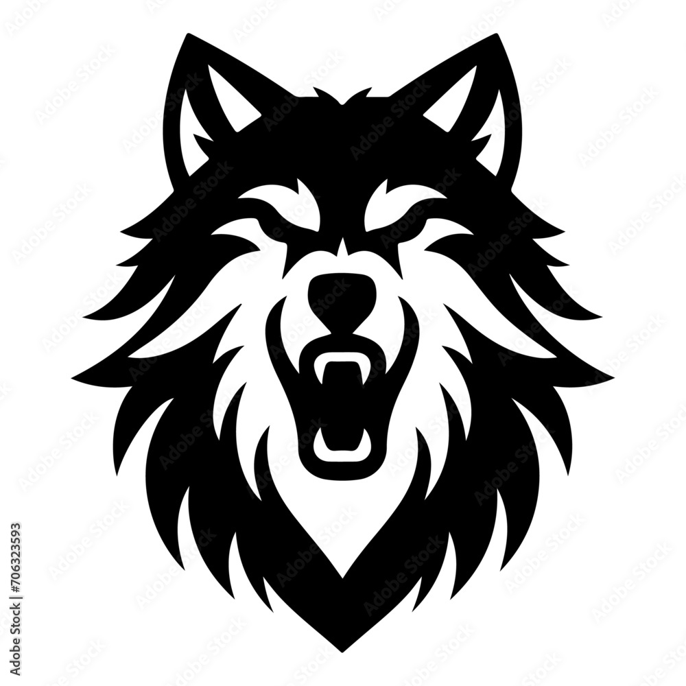 minimal angry wolf howling face logo background mountain logo vector silhouette