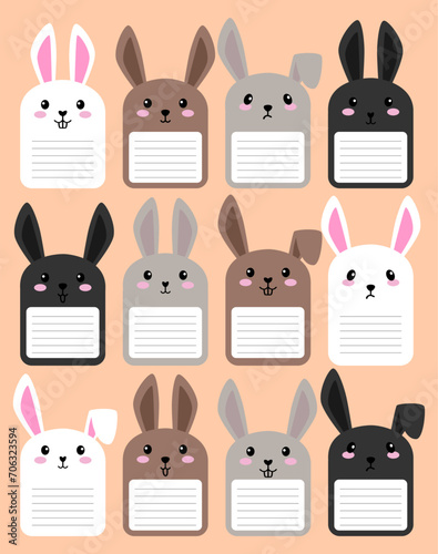 cute rabbit and bunny character notes and memos