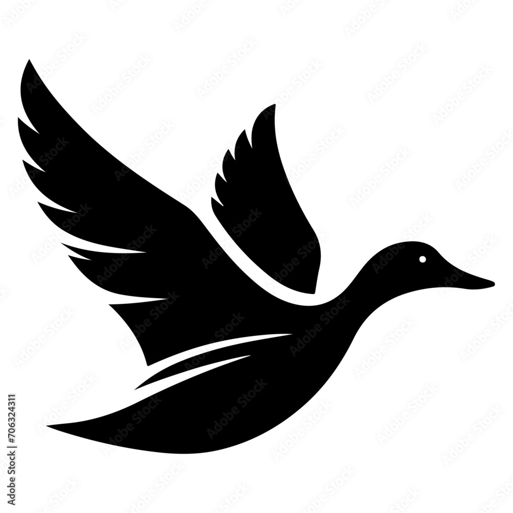 Obraz premium minimal flying duck vector silhouette, black color silhouette