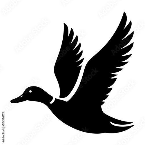 minimal flying duck vector silhouette, black color silhouette
