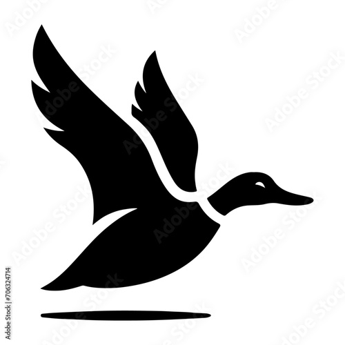 minimal flying duck vector silhouette, black color silhouette