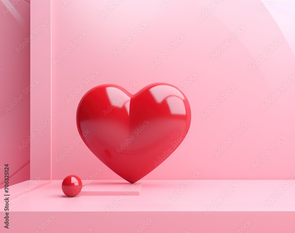 valentines day with red heart on pink background