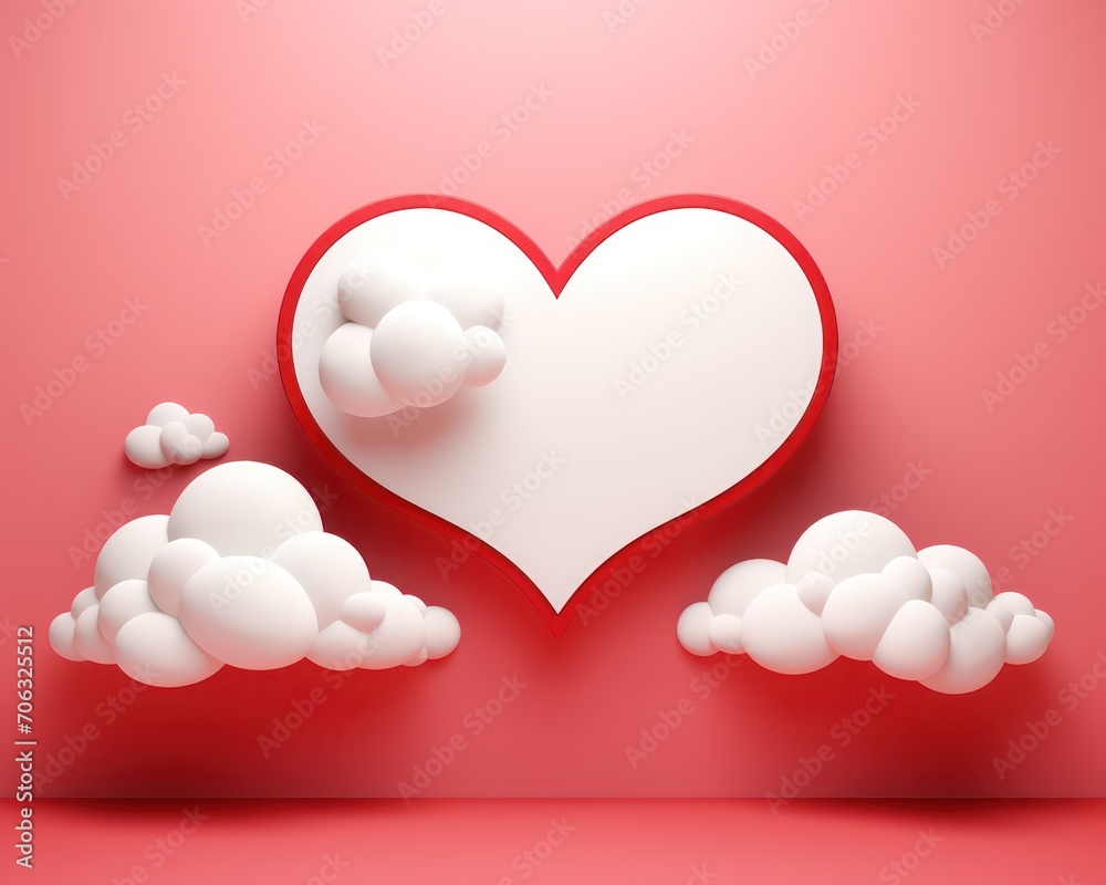 valentine card with hearts and clouds