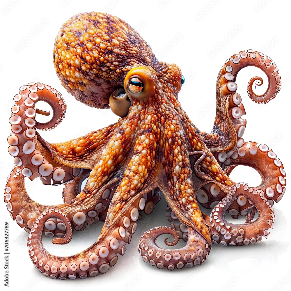Octopus On White Background, White Background, Illustrations Images Octopus On White Background, White Background, Illustrations Images