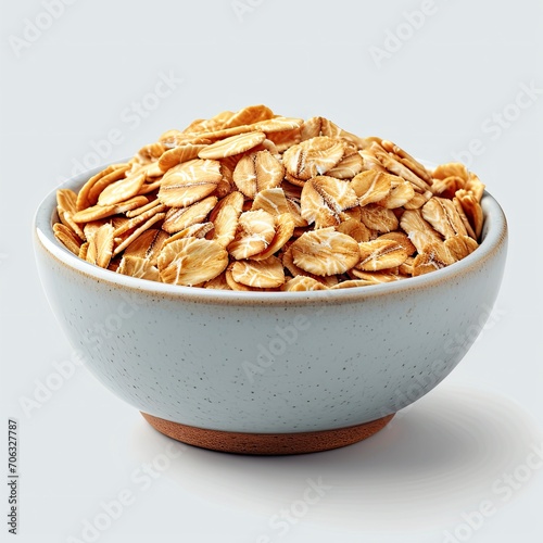 Oat Flakes White Bowl On Wooden, White Background, Illustrations Images