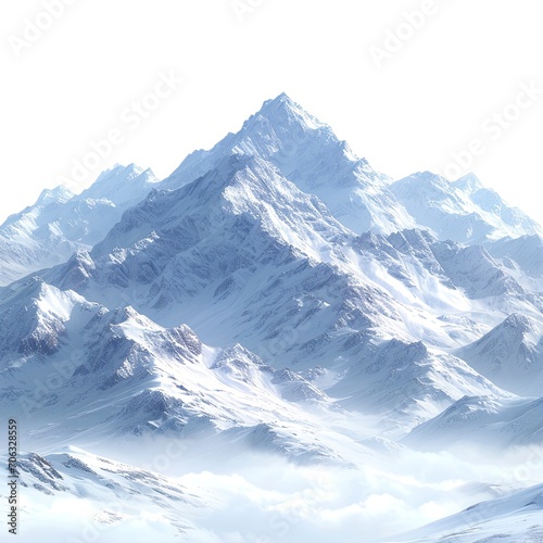 Panorama Winter Mountains On White Background, White Background, Illustrations Images © HKTArt4U