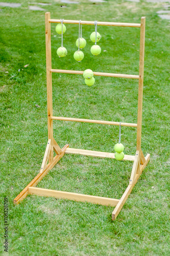 Wooden ladder golf game on a green grass