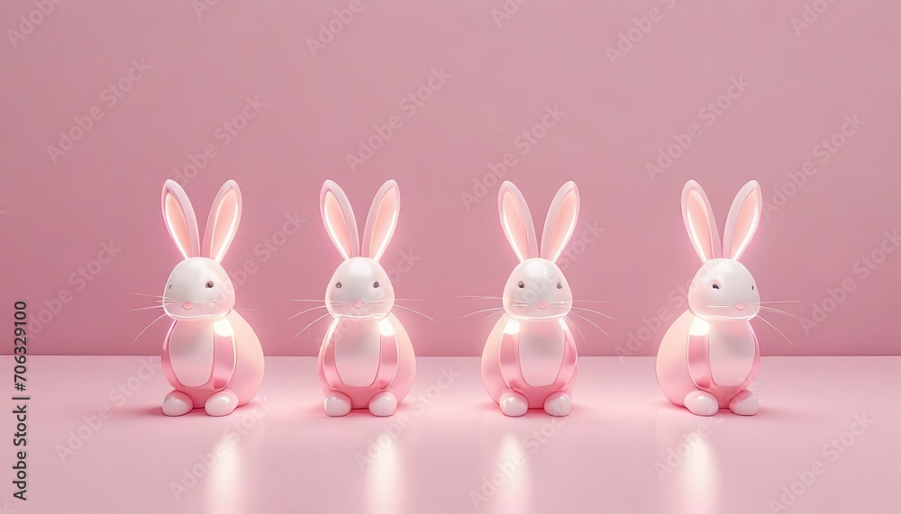 Pink, glowing bunnies. Illustration, 3D pattern