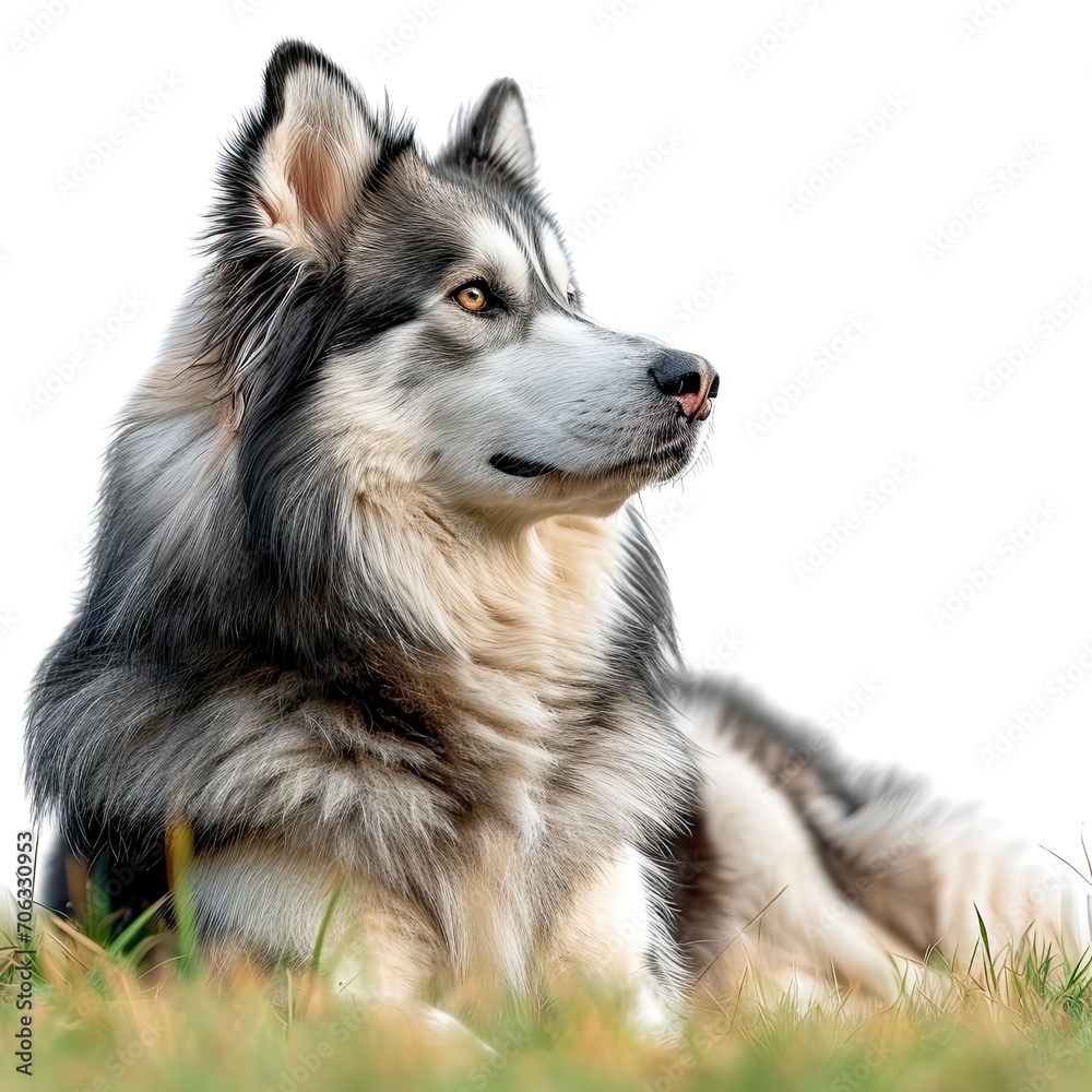 Portrait Husky Lying On Grass Garden, White Background, Illustrations Images Portrait Husky Lying On Grass Garden, White Background, Illustrations Images