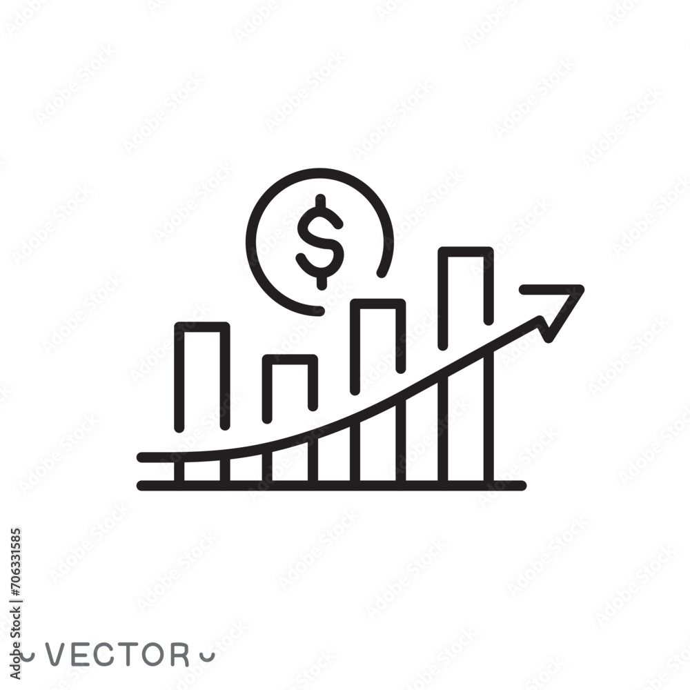 increase money growth icon, marketing progress, thin line symbol isolated on white background, editable stroke eps 10 vector illustration increase money growth icon, marketing progress, thin line symbol isolated on white background, editable stroke eps 10 vector illustration