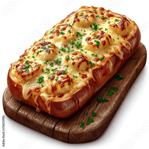 Regular Baked Garlic Loaf On Wooden, White Background, Illustrations Images