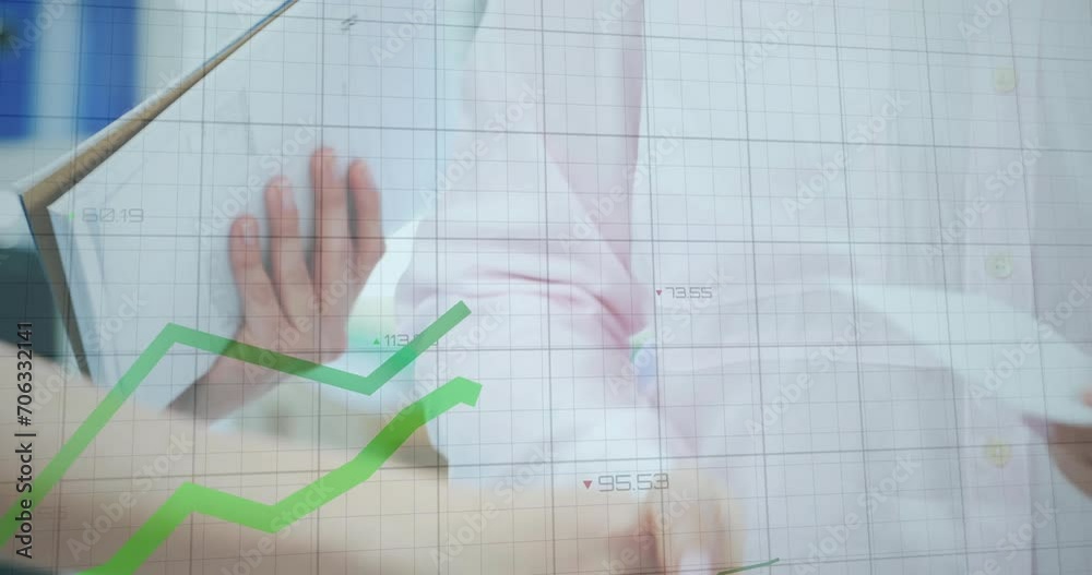Animation of data processing over diverse male and female doctors in hospital Animation of data processing over diverse male and female doctors in hospital