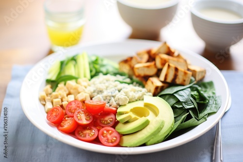 vegan cobb salad with tofu and dairy-free cheese