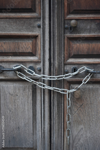 Wood Door Locked with Chain
 photo