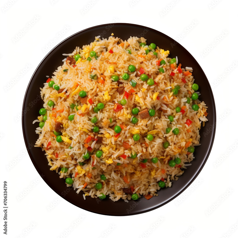 top view photography of a plate of fried rice isolated on a transparent background created with Generative Ai top view photography of a plate of fried rice isolated on a transparent background created with Generative Ai