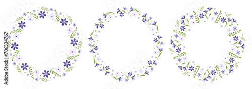 Set of spring wreath. Floral round frames. Decorative elements for greeting card, invitation, banner,  sale, scrapbooking. Vector illustration. 