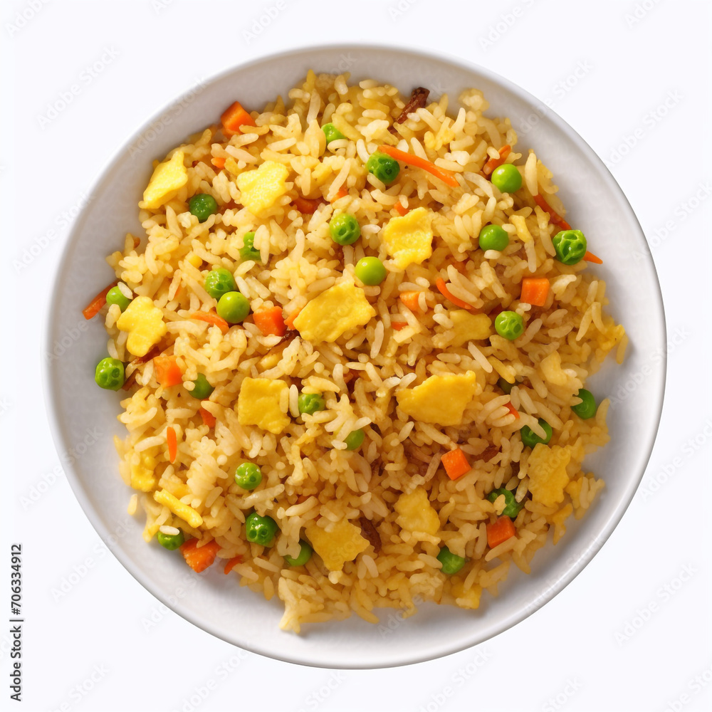 top view photography of a plate of fried rice isolated on a transparent background created with Generative Ai top view photography of a plate of fried rice isolated on a transparent background created with Generative Ai