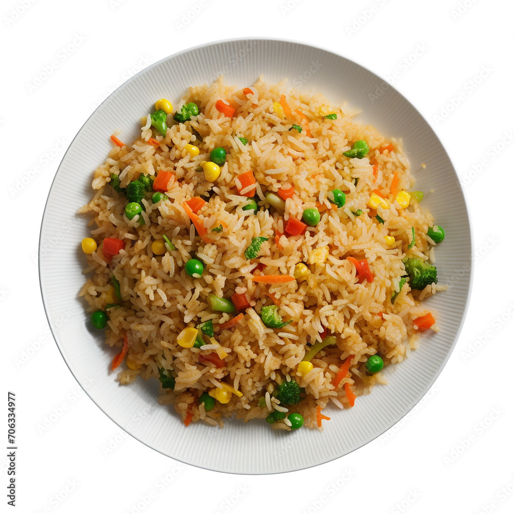 top view photography of a plate of fried rice isolated on a transparent background created with Generative Ai top view photography of a plate of fried rice isolated on a transparent background created with Generative Ai