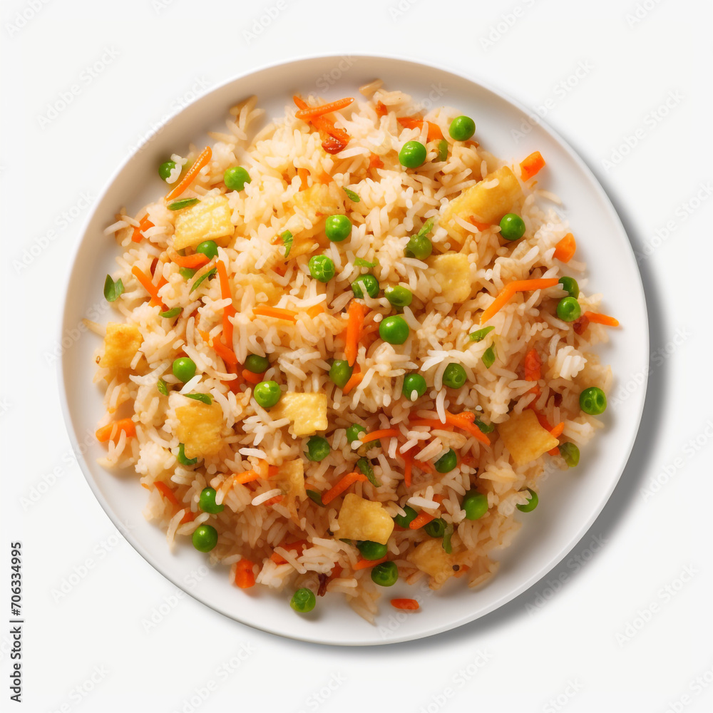top view photography of a plate of fried rice isolated on a transparent background created with Generative Ai top view photography of a plate of fried rice isolated on a transparent background created with Generative Ai
