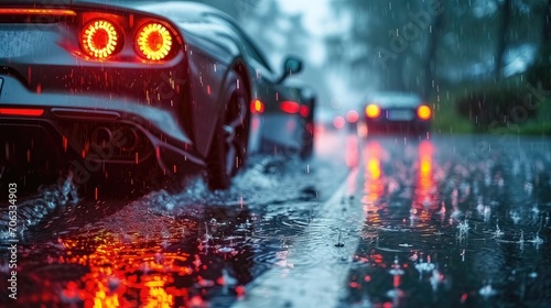 Aquaplaning on a Rainy Road. The Sensation of the Rear Car Wheel Slipping on a Wet Surface © Natalia