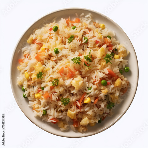 top view photography of a plate of fried rice isolated on a transparent background created with Generative Ai