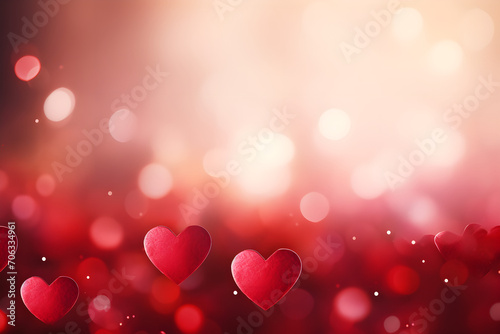 Rote Herzen, Glitzer mit Bokeh, Valentinstag Hintergrund, Textur, erstellt mit generativer KI