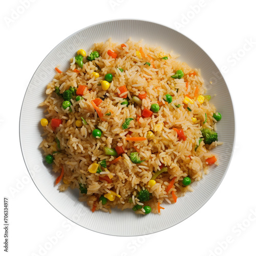 top view photography of a plate of fried rice isolated on a transparent background created with Generative Ai