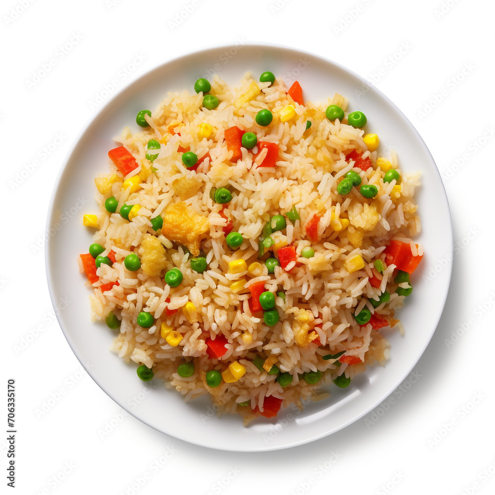 top view photography of a plate of fried rice isolated on a transparent background created with Generative Ai top view photography of a plate of fried rice isolated on a transparent background created with Generative Ai
