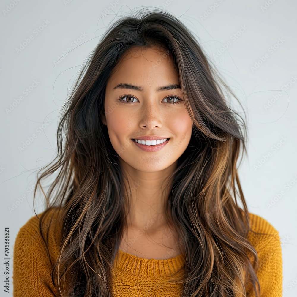 Smiling Positive Attractive Asian Young Woman, White Background, Illustrations Images Smiling Positive Attractive Asian Young Woman, White Background, Illustrations Images