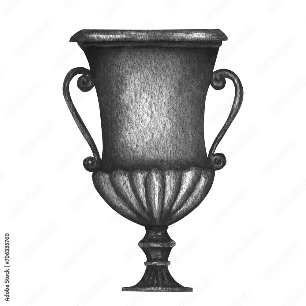 Ancient Greece Pottery watercolor Antique Greek vases black jug. Old clay amphora, pot, urn, jar for wine, olive oil. Vintage ceramic icon isolated Png illustration on transpsrent background