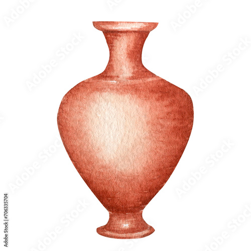 Ancient Greece Pottery watercolor Antique Greek vases terracotta jug. Old clay amphora, pot, urn, jar for wine, olive oil. Vintage ceramic icon isolated Png illustration on transpsrent background photo