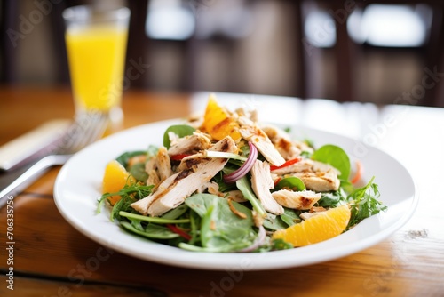 grilled chicken salad with mixed greens and orange slices