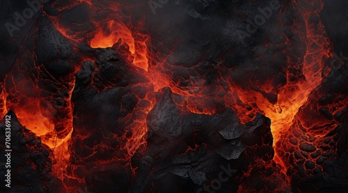 Illustration of hot volcanic rock with red magma flowing in the cracks photo