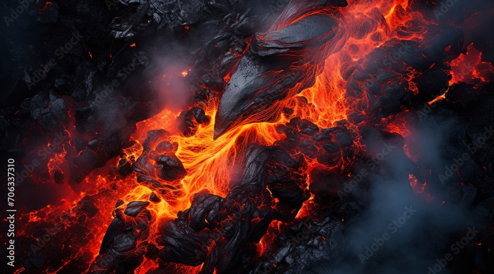 Illustration of hot volcanic rock with red magma flowing in the cracks Illustration of hot volcanic rock with red magma flowing in the cracks
