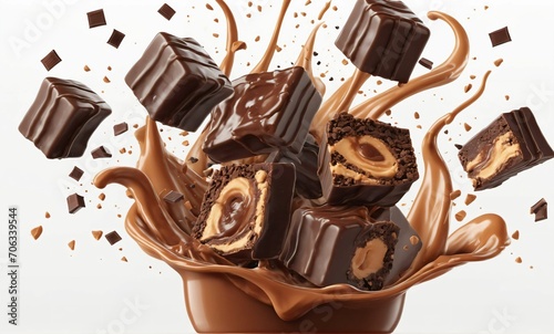 Chocolate and caramel splashes, 3d realistic flavor splash
