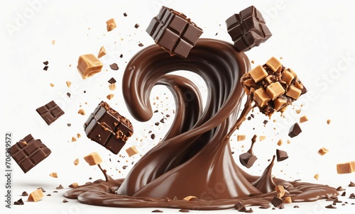 Chocolate and caramel splashes, 3d realistic flavor splash