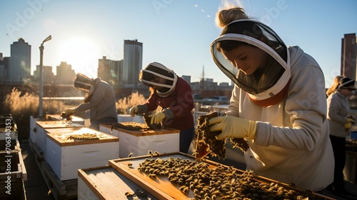 Beekeeper working collect honey. Beekeeping concept. 