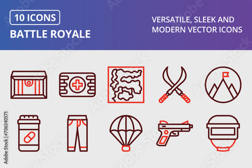 Battle Royale Thick Line Two Colors Icons Set