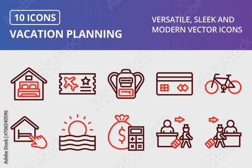 Vacation Planning Thick Line Two Colors Icons Set